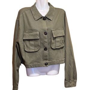 C’est Toi jacket Size‎ Large Green Utility Boxy Cropped Pockets Adjustable Waist